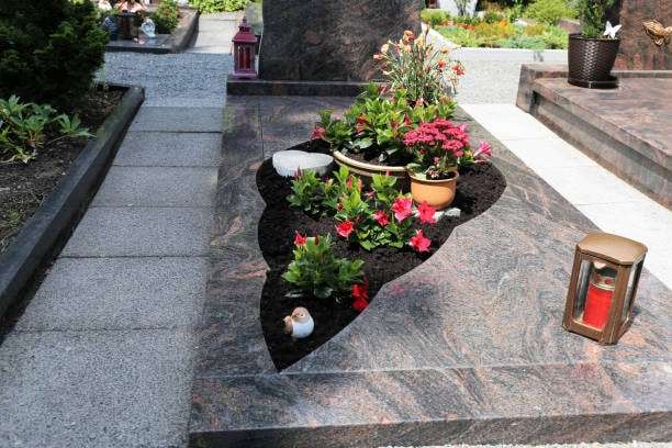 Gepflegtes Grab mit Blumenschmuck